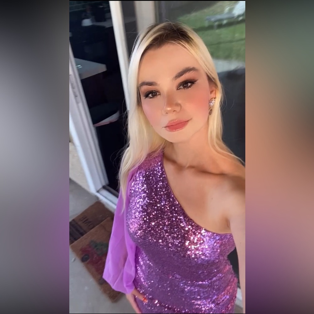 Hello Molly Purple Sequin One-Shoulder Midi Dress